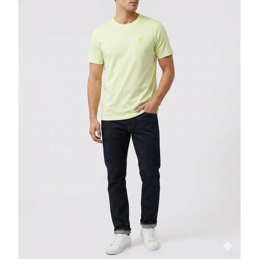 Psycho Bunny Neon Green T-Shirt Size 5/M Mens Classic Pima Cotton Small Logo